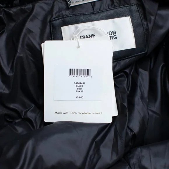 Diane Von Furstenberg Winter Coat, Black Down Puffer Jacket - Picture 6 of 8